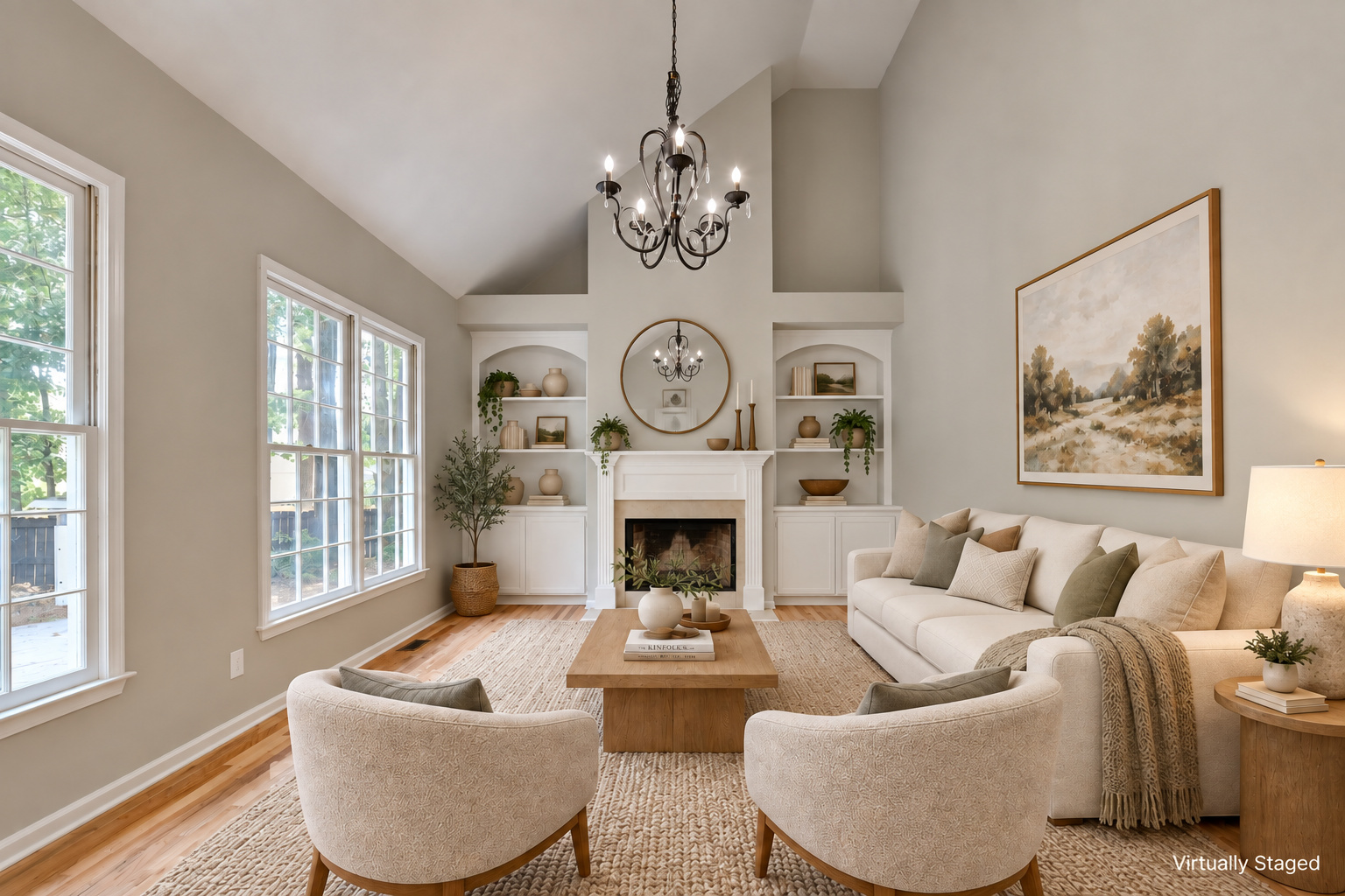 Family room, virtually staged