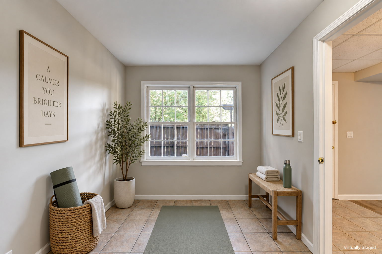 Tiled Flex Room — virtually staged